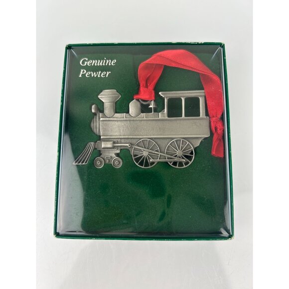 Genuine Pewter Train Christmas Ornament Holiday Tree Decor Red Ribbon VTG USA - Picture 2 of 15